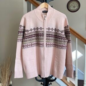 Van Heusen 100% Lambswool Full Zip Knit Sweater Size XL